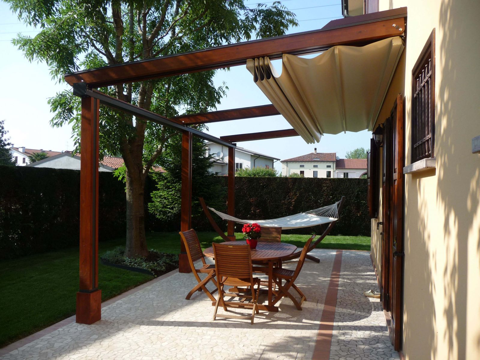  Wood  Plus Retractable  Fabric Roof Pergola  Sunair Awning